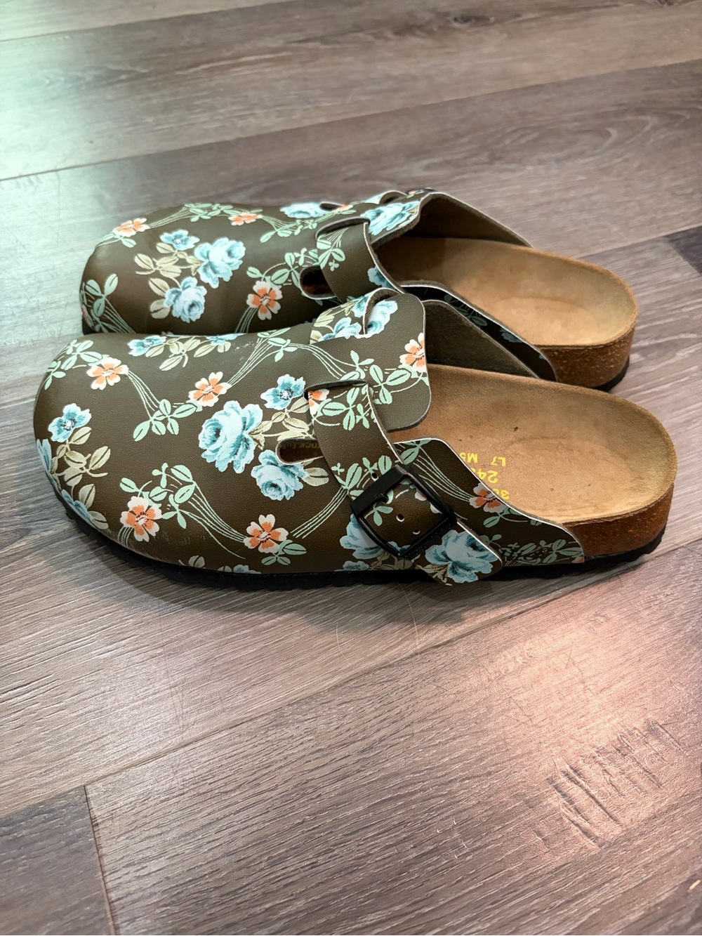 Papillio (Birkenstock) Olive Green Floral-Print Slip-On with Buckle